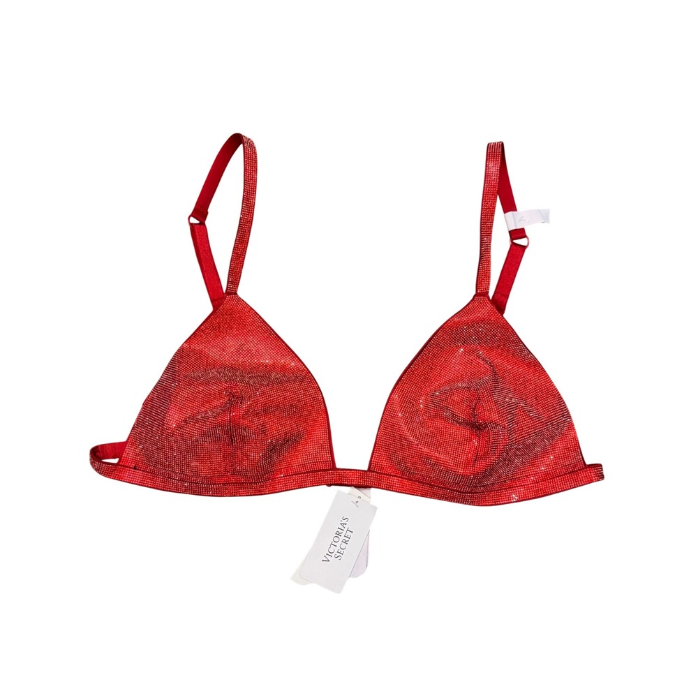 Victoria's Secret Red Rhinestone Triangle Bralette Unlined Large ST 11254526